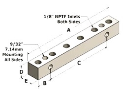 Fluidline #FL14562 Manifold 2 Inlets  (4) 1/8" Ports